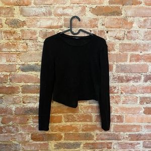 Shein black waffle cropped long-sleeved shirt